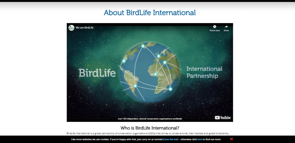 screenshot from BirdLife Internationals website