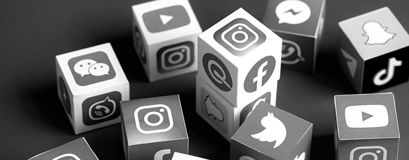various cubes with social media logos on them