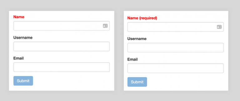 Two form fields
one says 'Name' only
the other says 'Name (required)'