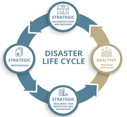 A graphic that shows the Disaster Life Cycle