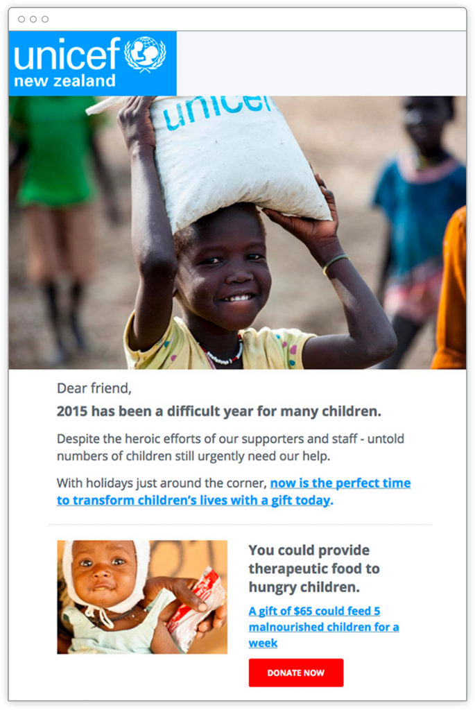 screenshot from UNICEF email