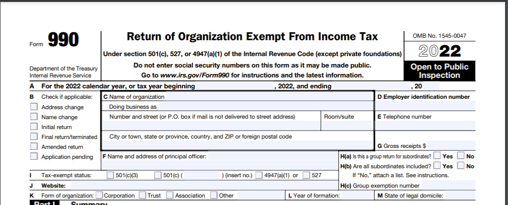 The top section of a Form 990. 