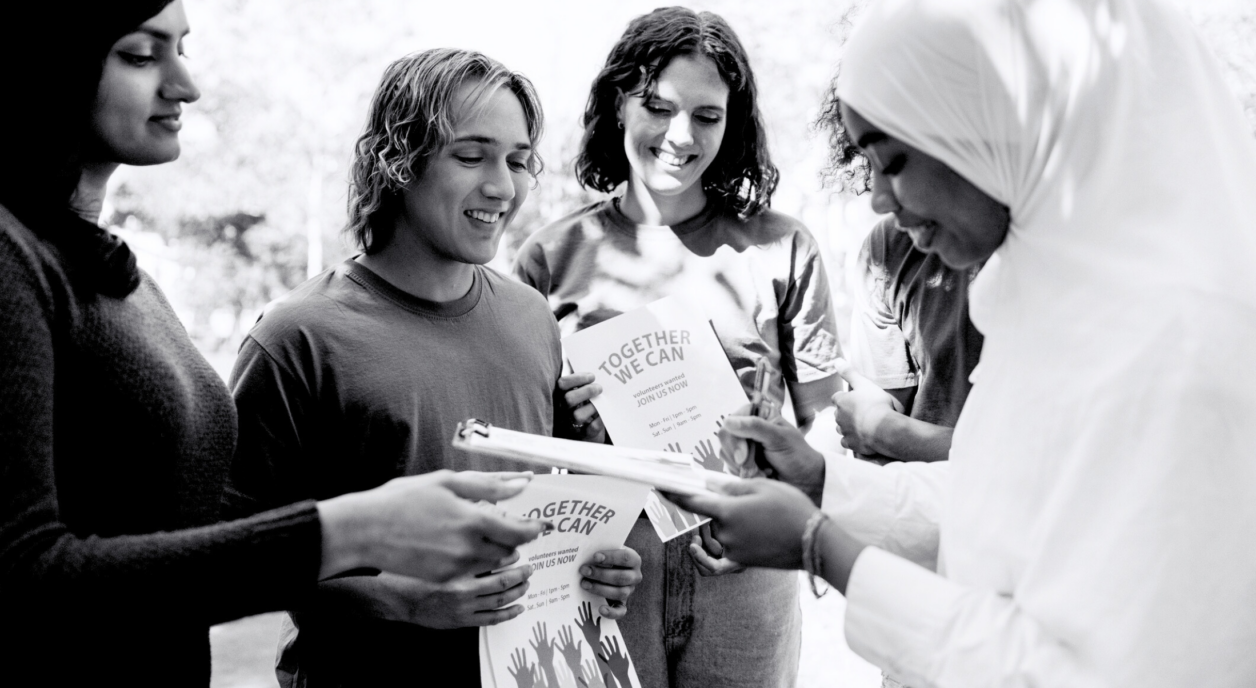 Volunteers getting signatures for their fundraising campaign.